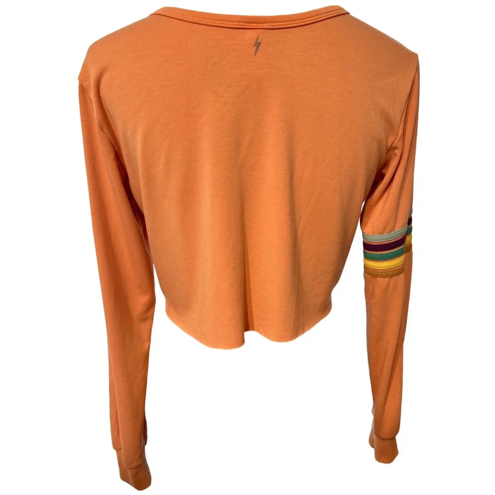 Electric Yoga Peach Crop Top Rainbow Striped Long Sleeve Womens Small